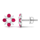 1 CT Diamond and Ruby Floral Stud Earrings Ruby - ( AAA ) - Quality - Rosec Jewels