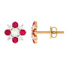 1 CT Diamond and Ruby Floral Stud Earrings Ruby - ( AAA ) - Quality - Rosec Jewels