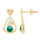 Created Emerald Heart Drop Earrings with Diamond Accent Lab Created Emerald - ( AAAA ) - Quality - Rosec Jewels