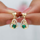 Created Emerald Heart Drop Earrings with Diamond Accent Lab Created Emerald - ( AAAA ) - Quality - Rosec Jewels