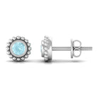 Bezel Set Sky Blue Topaz and Gold Beaded Stud Earrings Sky Blue Topaz - ( AAA ) - Quality - Rosec Jewels