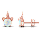 1 CT Ethiopian Opal Unicorn Solitaire Stud Earrings in Gold Ethiopian Opal - ( AAA ) - Quality - Rosec Jewels