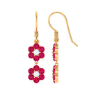 Twin Flower Dangle Earrings with Ruby and Moissanite Ruby - ( AAA ) - Quality - Rosec Jewels