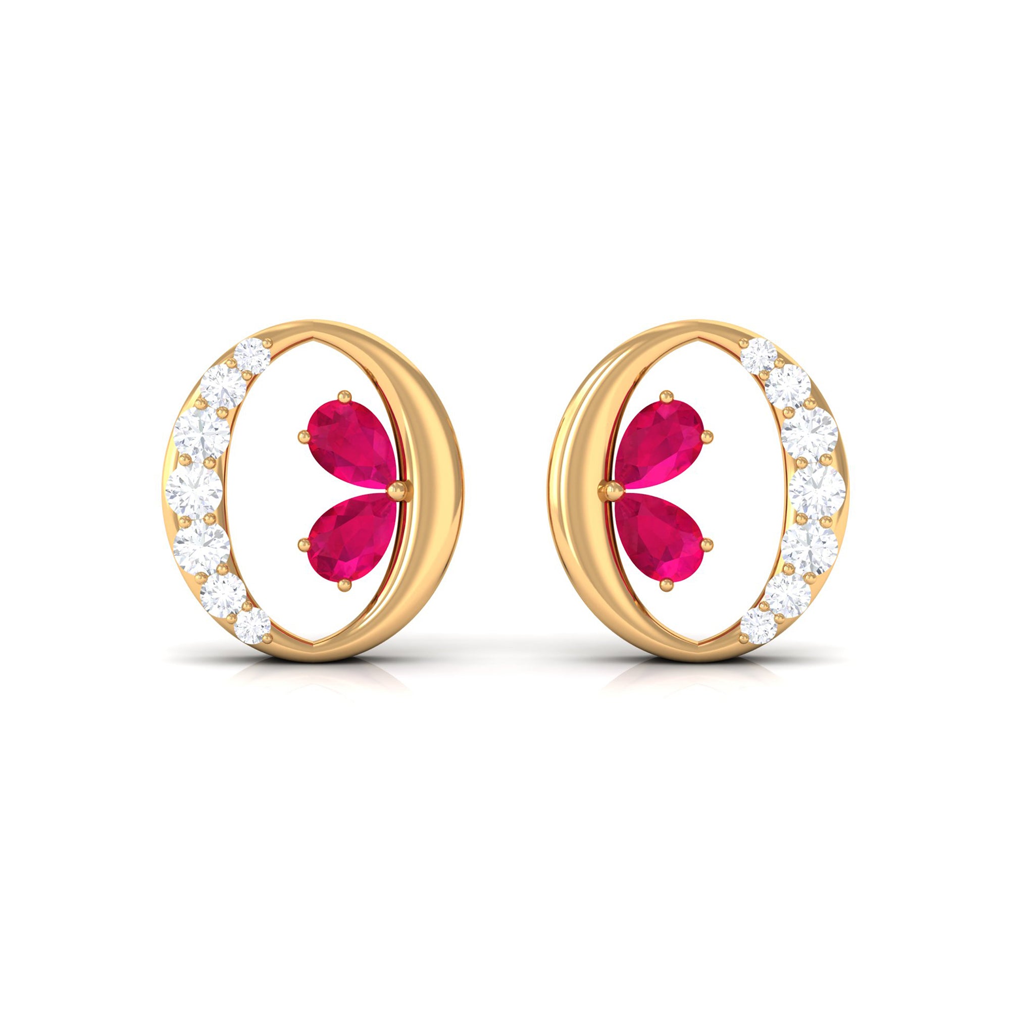 Pear Cut Ruby and Diamond Stud Earrings Ruby - ( AAA ) - Quality - Rosec Jewels