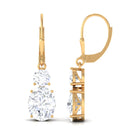 Minimal Zircon 2 Stone Drop Earrings with Lever Back Zircon - ( AAAA ) - Quality - Rosec Jewels