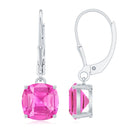 Cushion Cut Created Pink Sapphire Solitaire Drop Earrings with Lever Back Lab Created Pink Sapphire - ( AAAA ) - Quality - Rosec Jewels