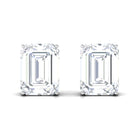 Emerald Cut Cubic Zirconia Solitaire Stud Earrings Zircon - ( AAAA ) - Quality - Rosec Jewels