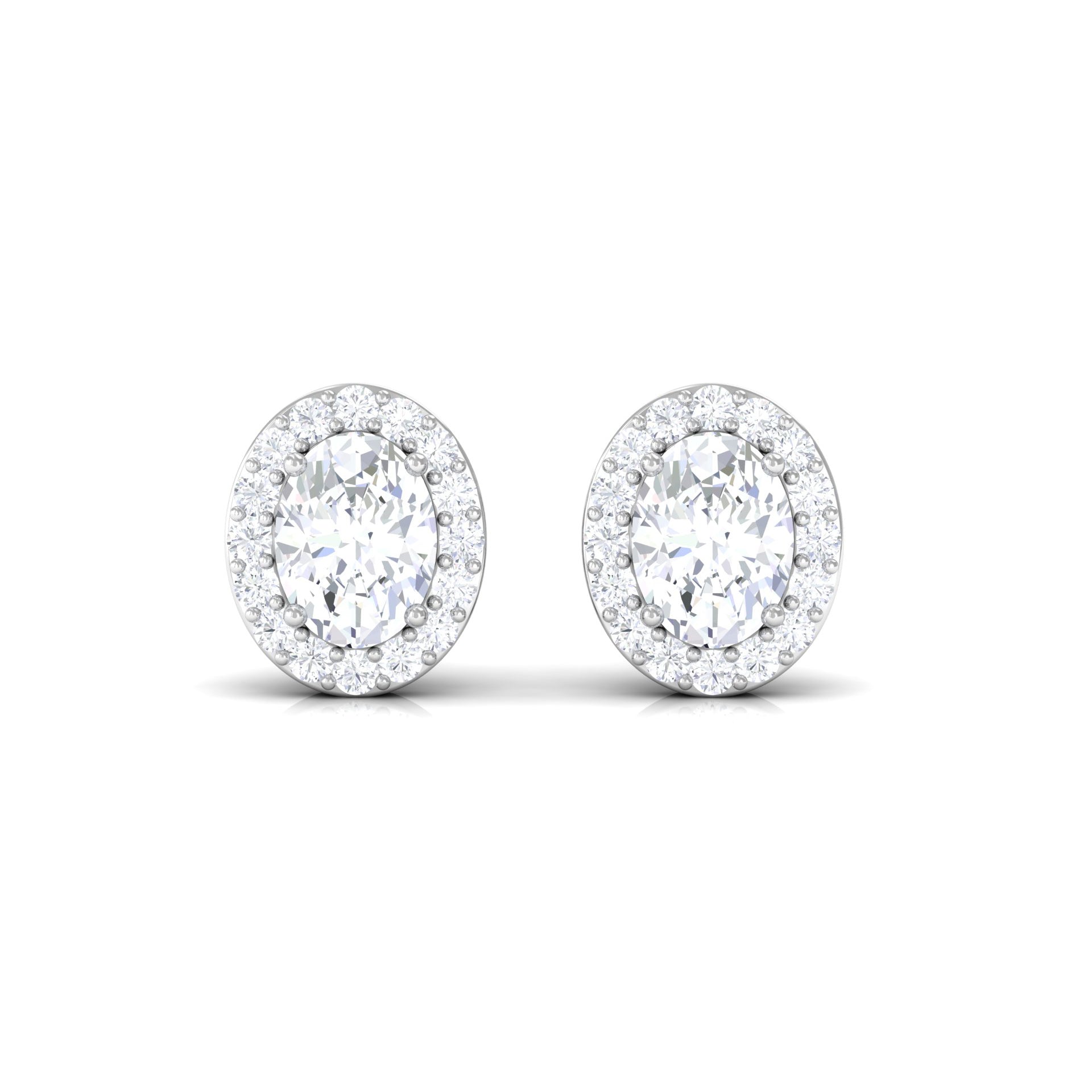 0.50 CT Oval Shape Diamond Halo Stud Earrings Diamond - ( HI-SI ) - Color and Clarity - Rosec Jewels