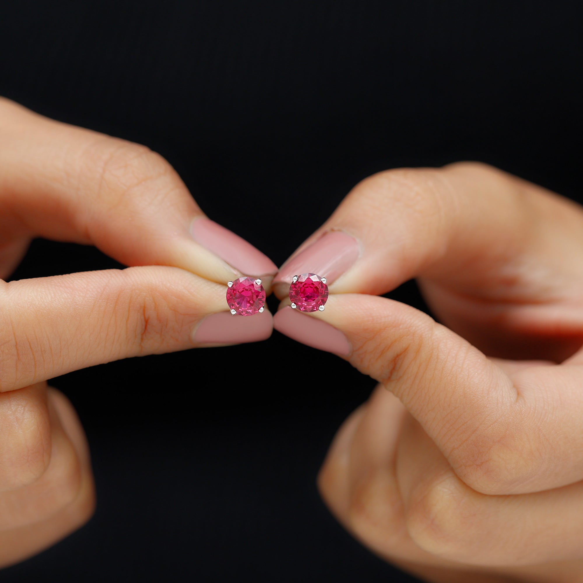 6 MM Round Cut Solitaire Lab Created Ruby Silver Stud Earring for women - Rosec Jewels