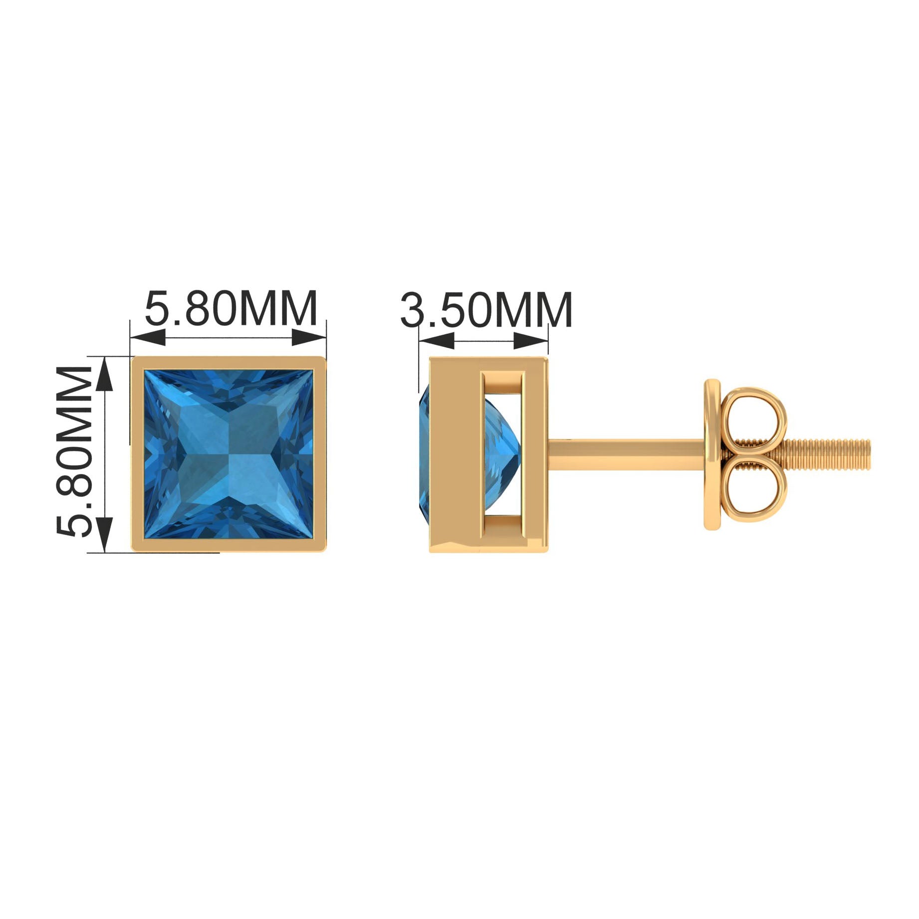 1 CT Princess Cut London Blue Topaz Solitaire Stud Earrings London Blue Topaz - ( AAA ) - Quality - Rosec Jewels