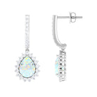 2.75 CT Ethiopian Opal Bridal Teardrop Silver Hoop Earrings with Moissanite Accent - Rosec Jewels