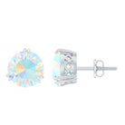 8 MM Ethiopian Opal Solitaire Silver Stud Earrings in Double Prong Setting Ethiopian Opal - ( AAA ) - Quality 92.5 Sterling Silver - Rosec Jewels