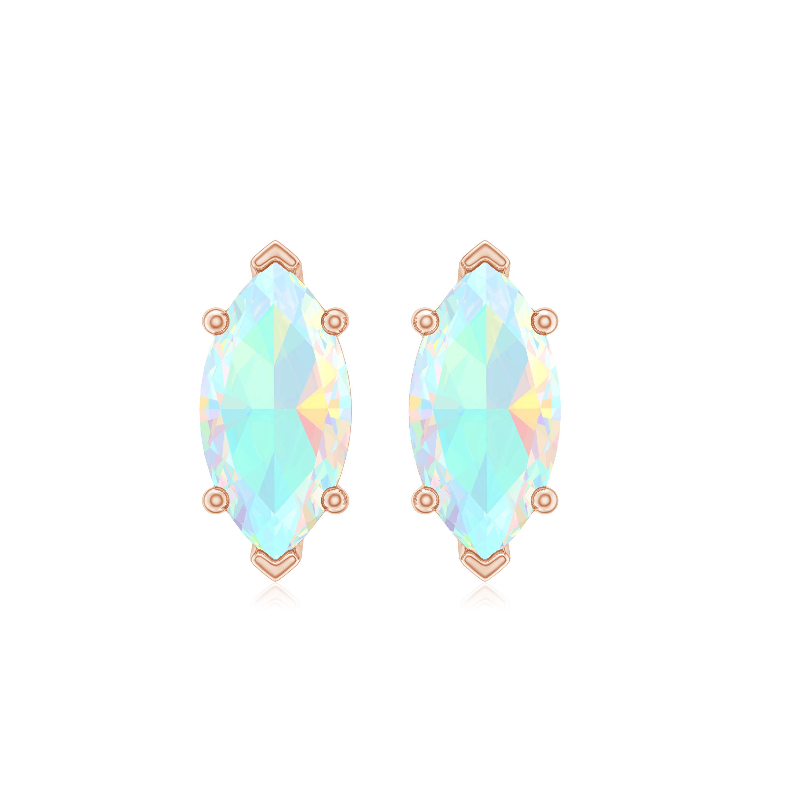 4X8 MM Marquise Cut Ethiopian Opal Solitaire Stud Earrings in Gold Ethiopian Opal - ( AAA ) - Quality - Rosec Jewels