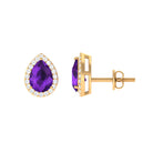 Classic Pear Cut Amethyst and Diamond Halo Stud Earrings Amethyst - ( AAA ) - Quality - Rosec Jewels