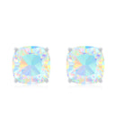 7 MM Cushion Cut Ethiopian Opal Solitaire Stud Earrings in Prong Setting Ethiopian Opal - ( AAA ) - Quality - Rosec Jewels