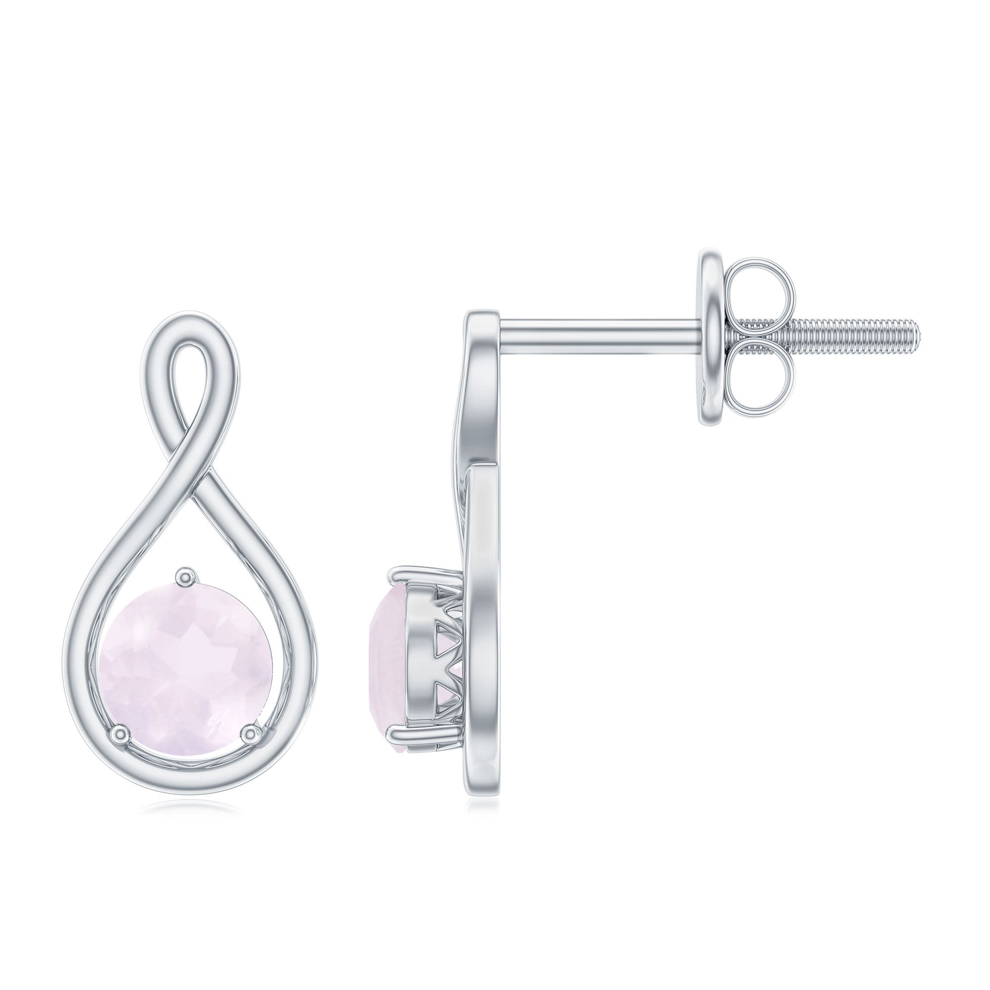 1/2 CT Rose Quartz Solitaire Infinity Stud Earrings Rose Quartz - ( AAA ) - Quality - Rosec Jewels