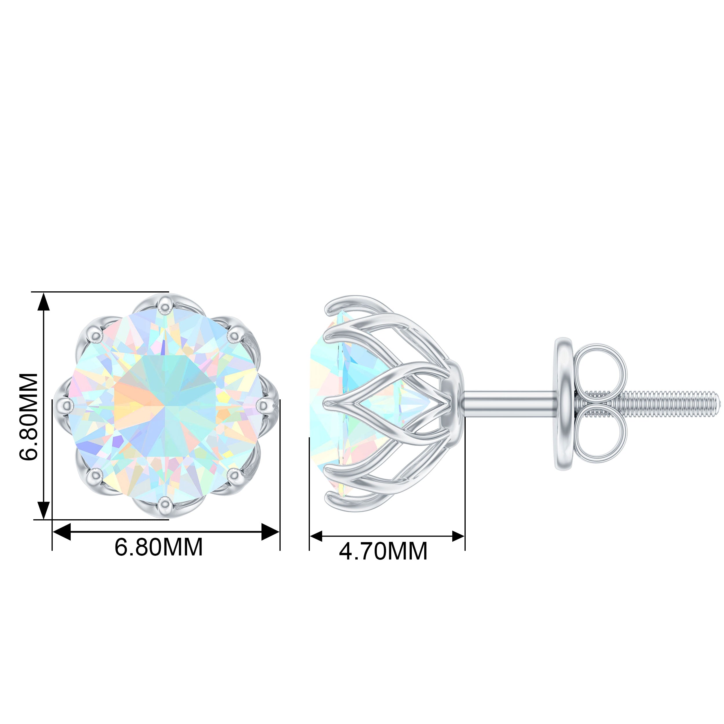 6 MM Decorative Ethiopian Opal Solitaire Stud Earrings Ethiopian Opal - ( AAA ) - Quality - Rosec Jewels