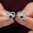 3/4 CT Bezel Set Heart Shape Black Spinel Silver Paw Stud Earrings with Moissanite Black Spinel - ( AAA ) - Quality 92.5 Sterling Silver - Rosec Jewels