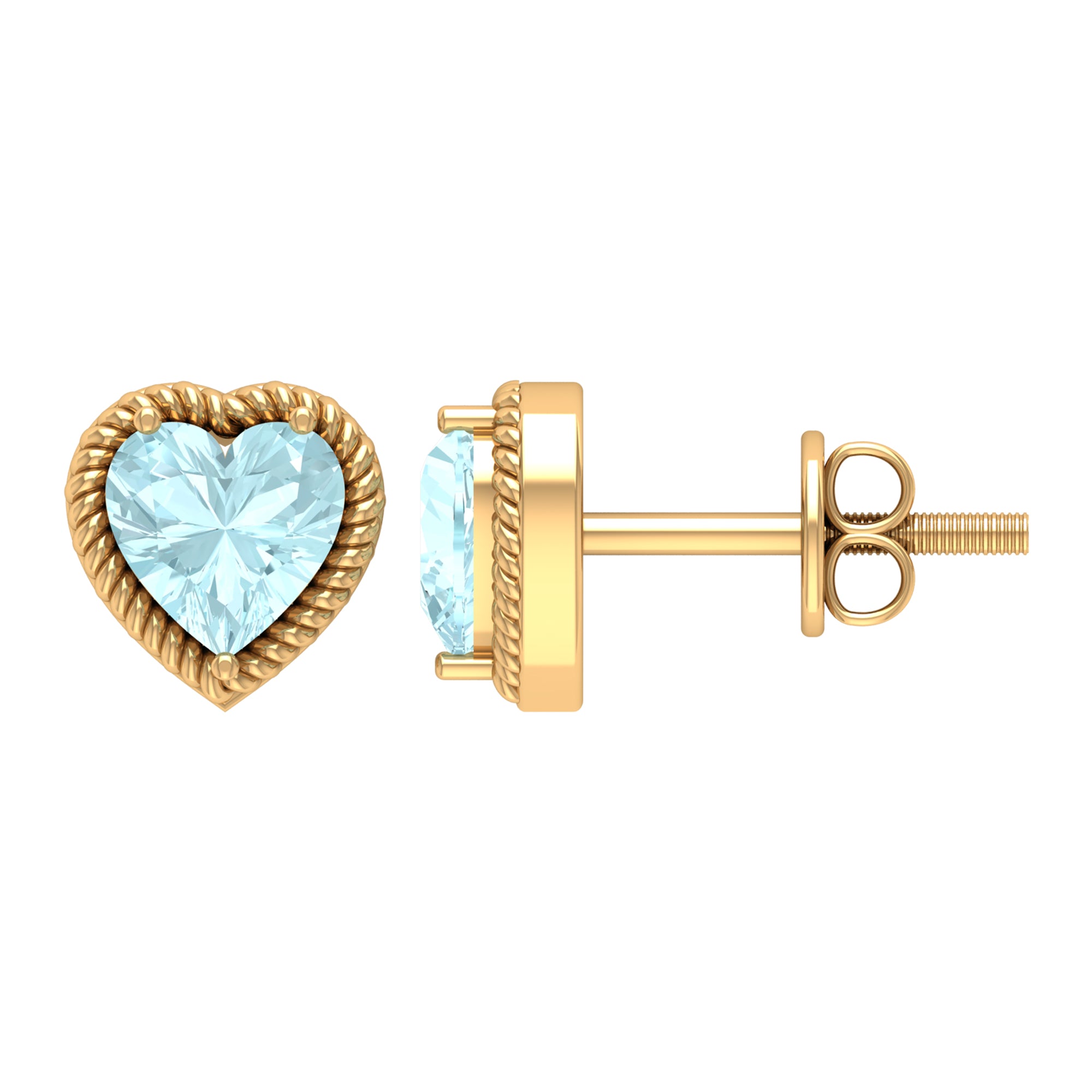 Heart Shape Sky Blue Topaz Solitaire Stud earrings with Twisted Rope Frame Sky Blue Topaz - ( AAA ) - Quality - Rosec Jewels