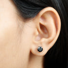 6.5X6.5 MM Round Cut Black Onyx Solitaire Stud Earrings in 4 Prong Setting Black Onyx - ( AAA ) - Quality - Rosec Jewels