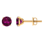 Round Rhodolite Solitaire Stud Earrings in Square Prong Setting Rhodolite - ( AAA ) - Quality - Rosec Jewels