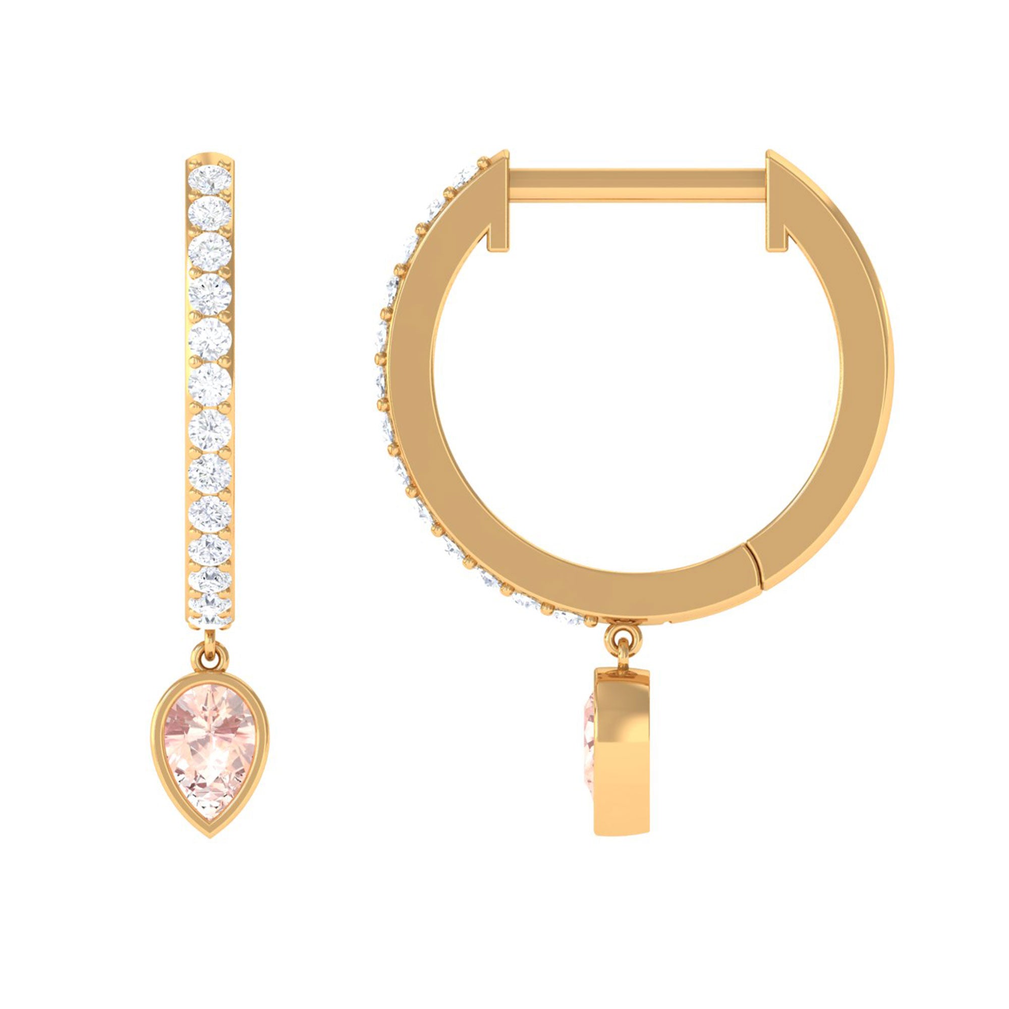 1/4 CT Minimal Morganite Drop Hinged Hoop Earrings with Diamond Accent Morganite - ( AAA ) - Quality - Rosec Jewels