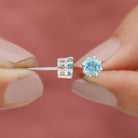 Natural Swiss Blue Topaz Solitaire Stud Earrings in 8 Claw Prong Setting Swiss Blue Topaz - ( AAA ) - Quality - Rosec Jewels