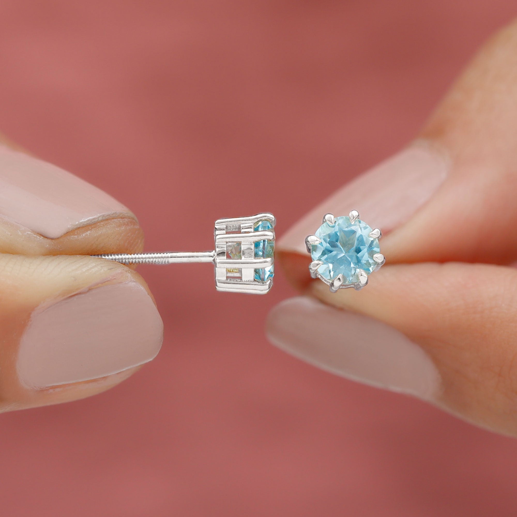 Natural Swiss Blue Topaz Solitaire Stud Earrings in 8 Claw Prong Setting Swiss Blue Topaz - ( AAA ) - Quality - Rosec Jewels