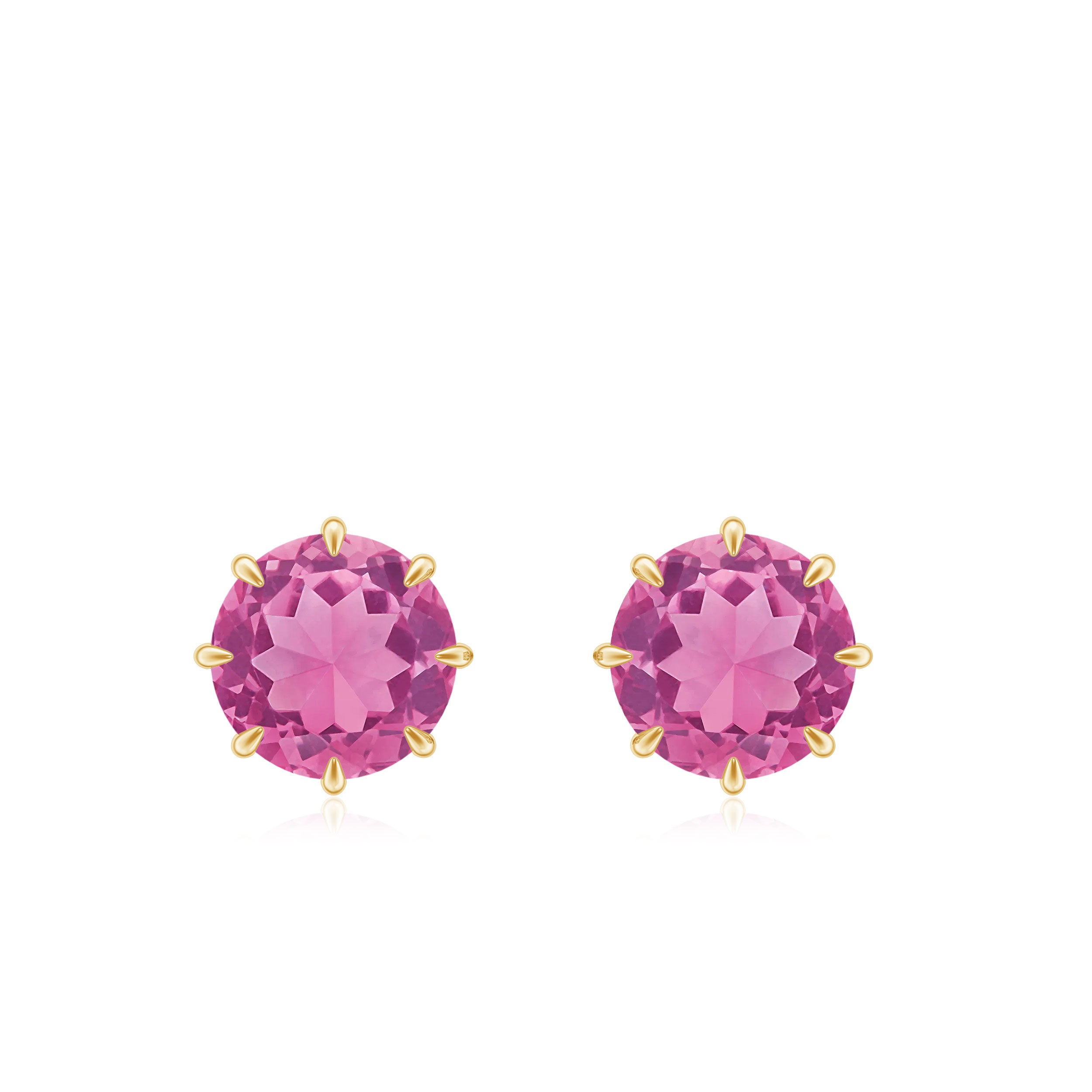 4.5 MM Natural Pink Tourmaline Solitaire Stud Earrings in 8 Claw Prong Setting Pink Tourmaline - ( AAA ) - Quality - Rosec Jewels