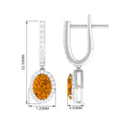 Classic Oval Citrine Hoop Drop Earrings with Moissanite Halo Citrine - ( AAA ) - Quality - Rosec Jewels