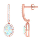 Ethiopian Opal Hoop Drop Earrings with Moissanite Ethiopian Opal - ( AAA ) - Quality - Rosec Jewels