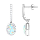 Ethiopian Opal Silver Hoop Drop Earrings with Moissanite Ethiopian Opal - ( AAA ) - Quality 92.5 Sterling Silver - Rosec Jewels