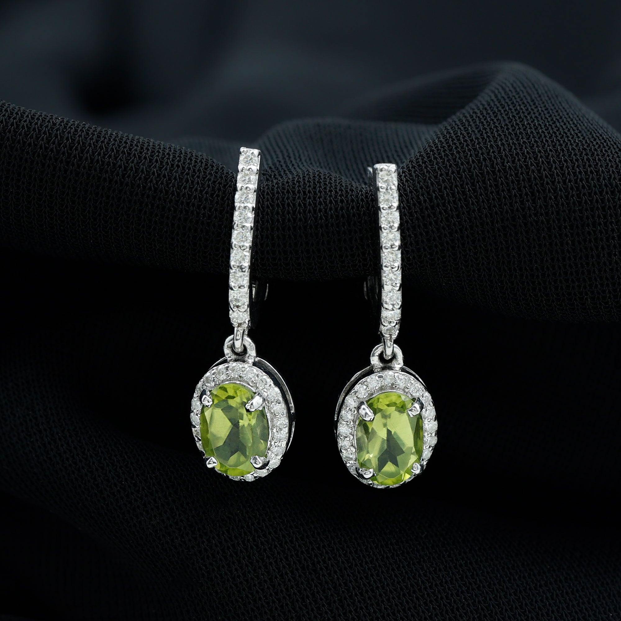 2 CT Claw Set Peridot and Moissanite Drop Hoop Earrings Peridot - ( AAA ) - Quality - Rosec Jewels