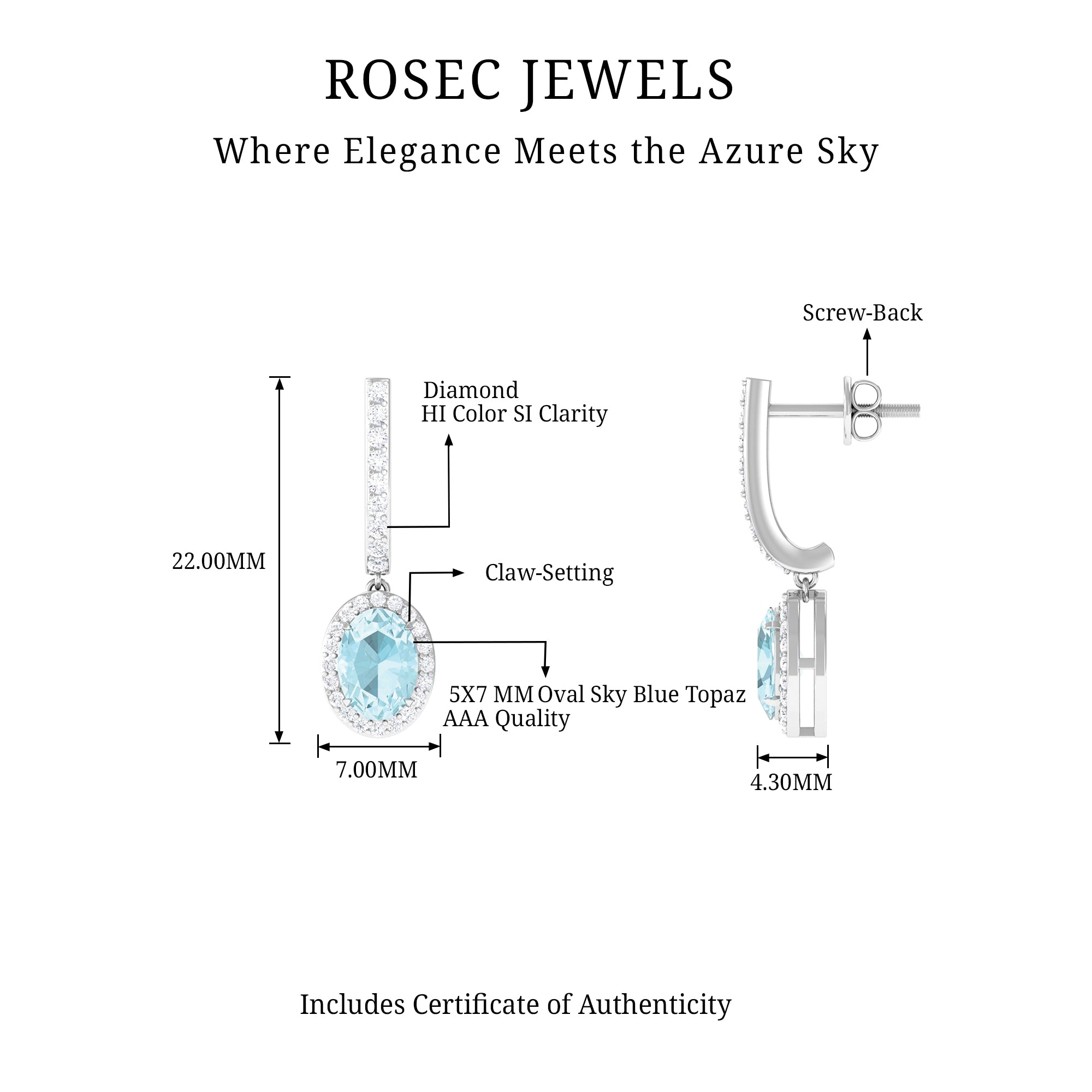 Oval Sky Blue Topaz Classic Hoop Drop Earrings with Diamond Accent Sky Blue Topaz - ( AAA ) - Quality - Rosec Jewels