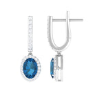 2.75 CT Oval London Blue Topaz and Diamond Hoop Drop Earrings London Blue Topaz - ( AAA ) - Quality - Rosec Jewels