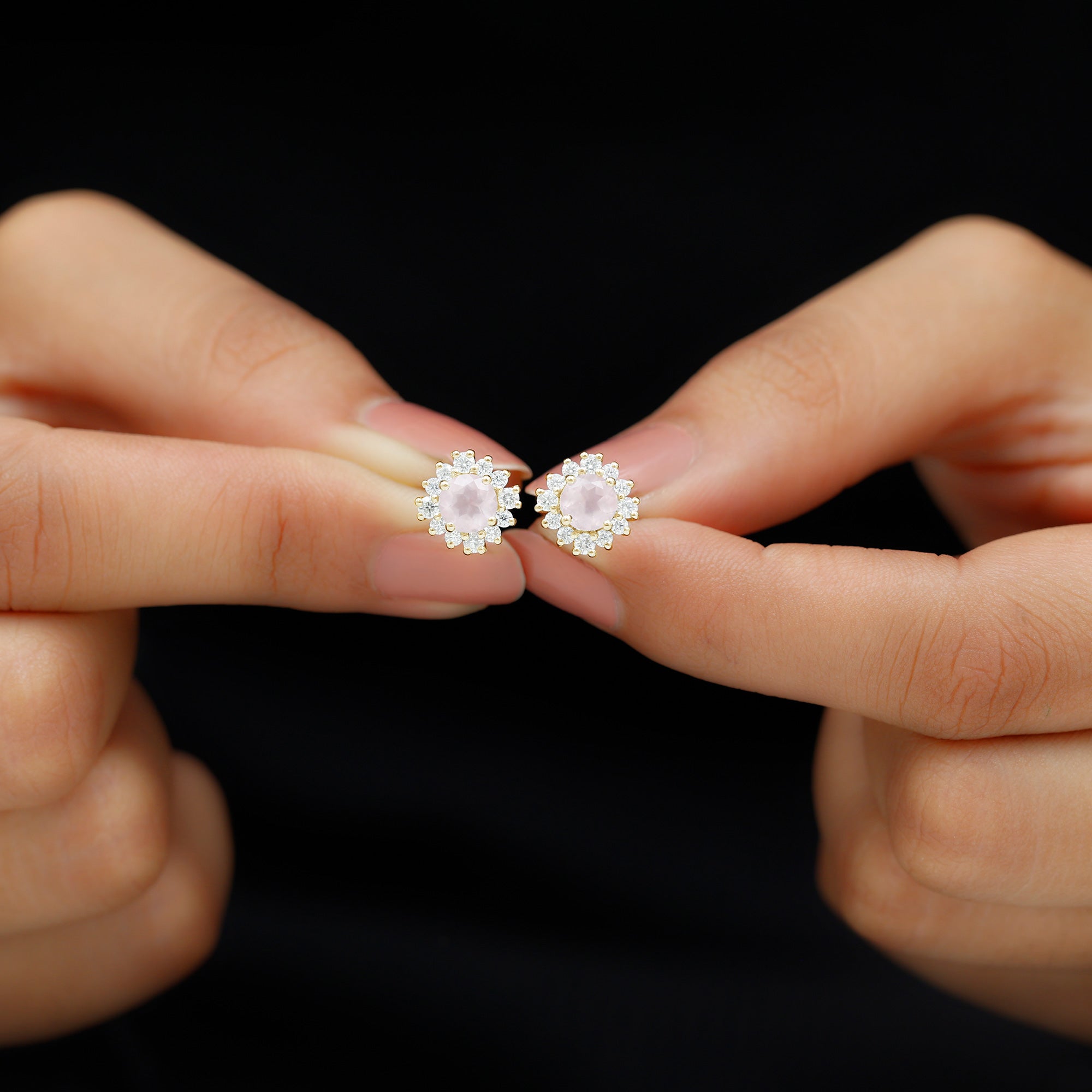 1.75 CT Rose Quartz and Diamond Classic Halo Stud Earrings Rose Quartz - ( AAA ) - Quality - Rosec Jewels