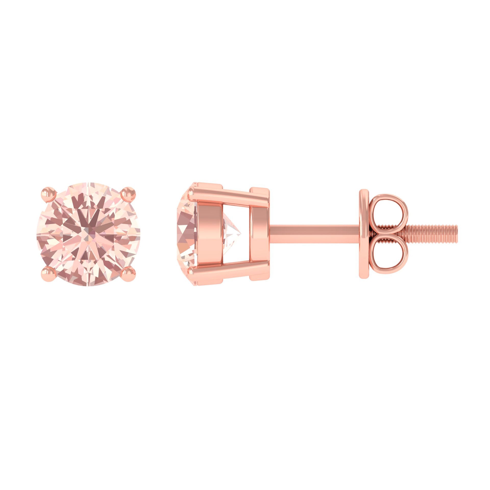 5 MM Morganite Solitaire Stud Earrings in 4 Prong Setting Morganite - ( AAA ) - Quality - Rosec Jewels