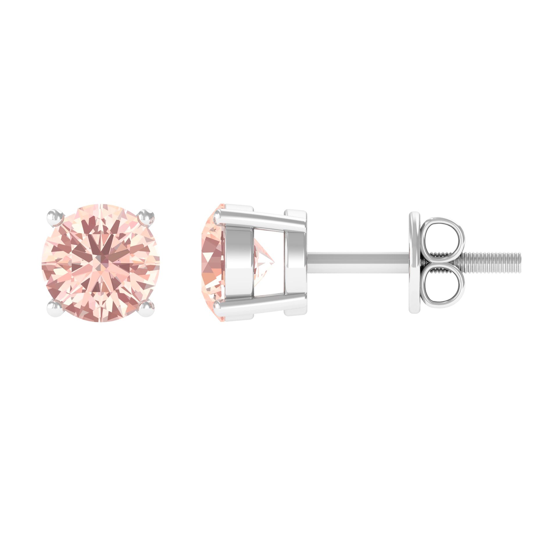 5 MM Morganite Solitaire Stud Earrings in 4 Prong Setting Morganite - ( AAA ) - Quality - Rosec Jewels