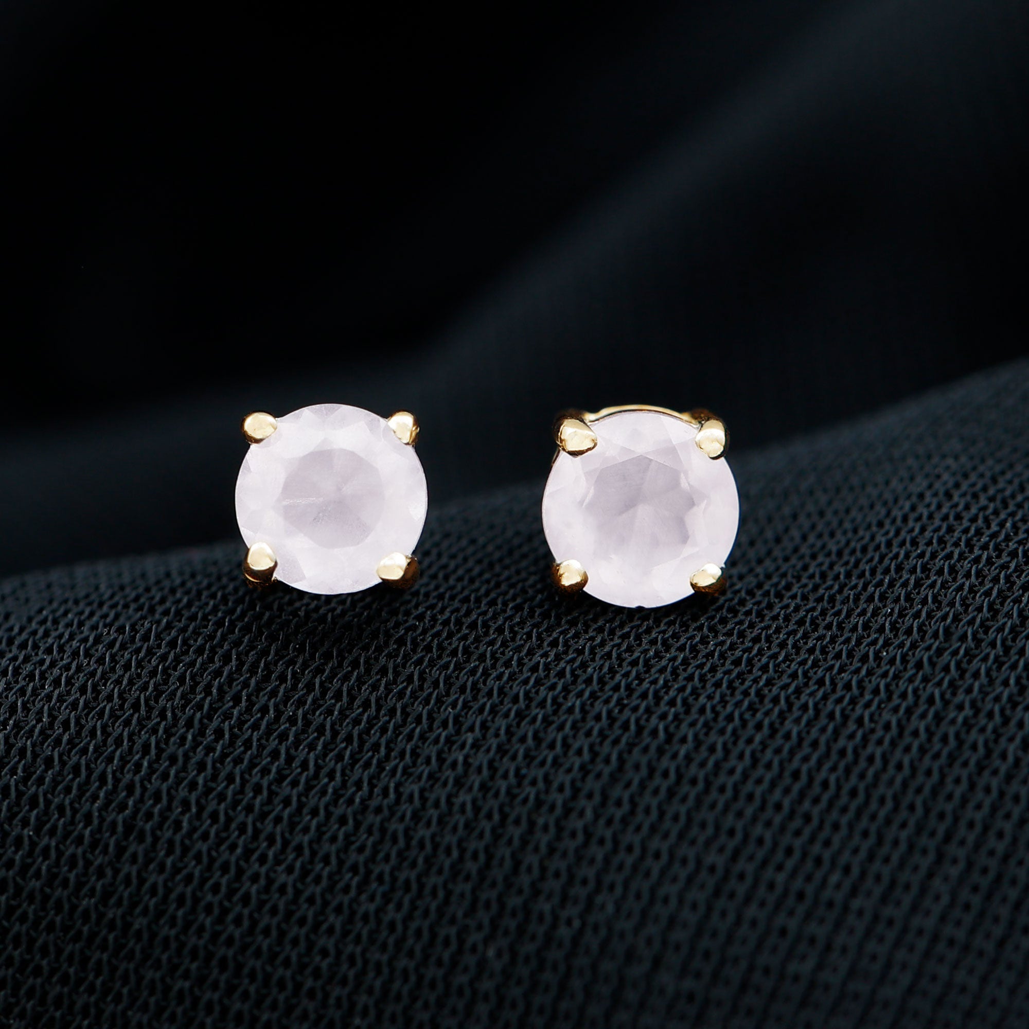 Rose Quartz Solitaire Stud Earrings in 4 Prong Setting Rose Quartz - ( AAA ) - Quality - Rosec Jewels