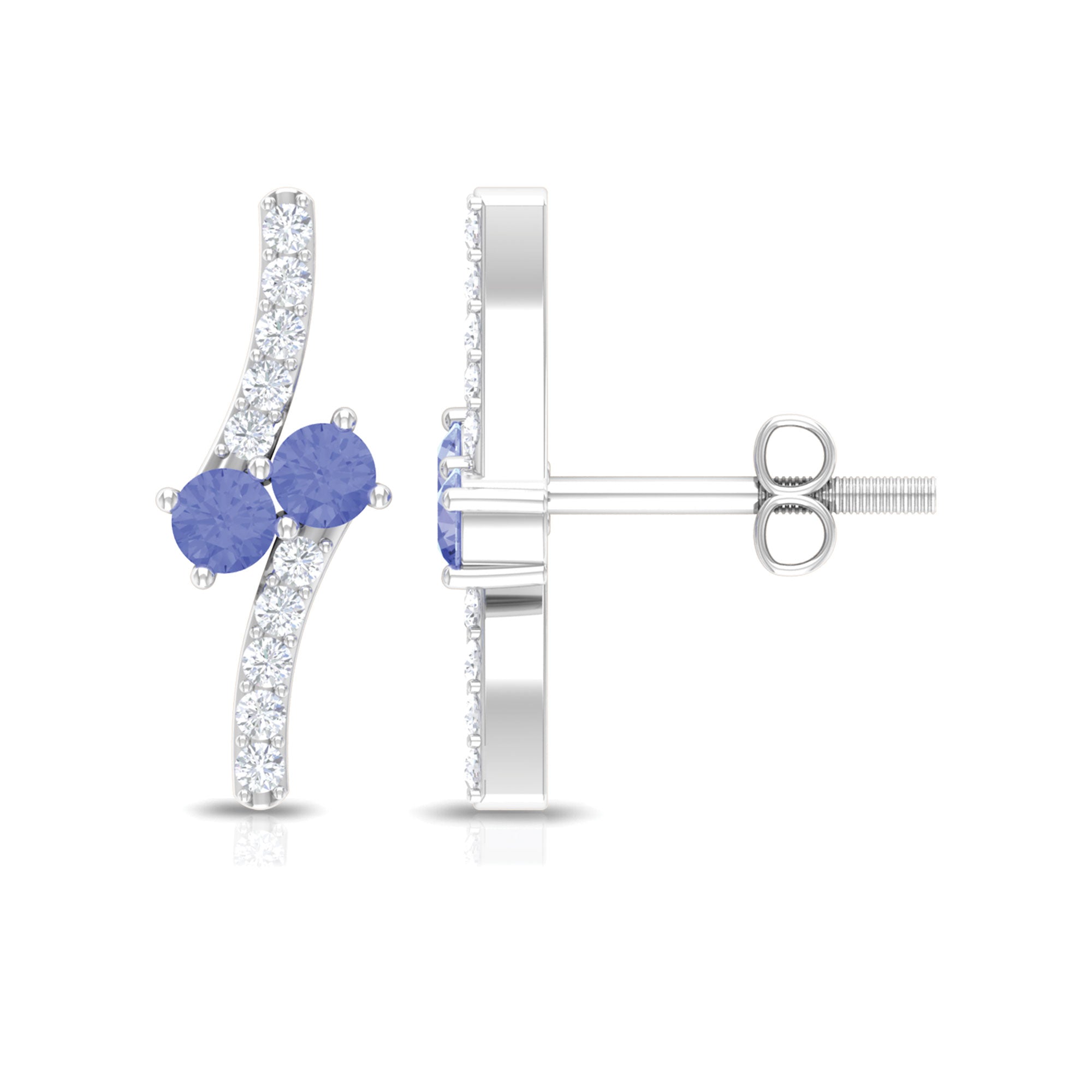 Real Tanzanite and Diamond Minimal Stud Earrings Tanzanite - ( AAA ) - Quality - Rosec Jewels