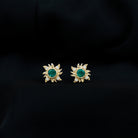 1/2 CT Round Shape Emerald and Diamond Sunburst Stud Earrings Emerald - ( AAA ) - Quality - Rosec Jewels