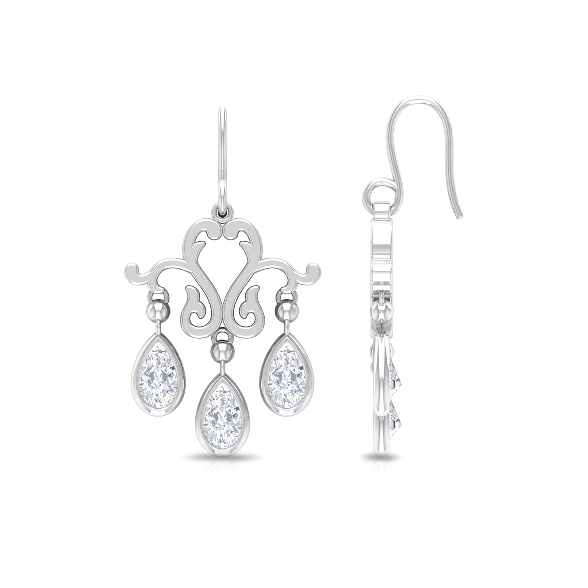 Vintage Inspired Pear Shape Zircon Dangle Earrings in Gold Zircon - ( AAAA ) - Quality - Rosec Jewels