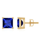 1.50 CT Princess Cut Created Blue Sapphire Solitaire Stud Earrings Lab Created Blue Sapphire - ( AAAA ) - Quality - Rosec Jewels