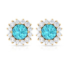 3/4 CT Classic Swiss Blue Topaz and Diamond Halo Stud Earrings Swiss Blue Topaz - ( AAA ) - Quality - Rosec Jewels