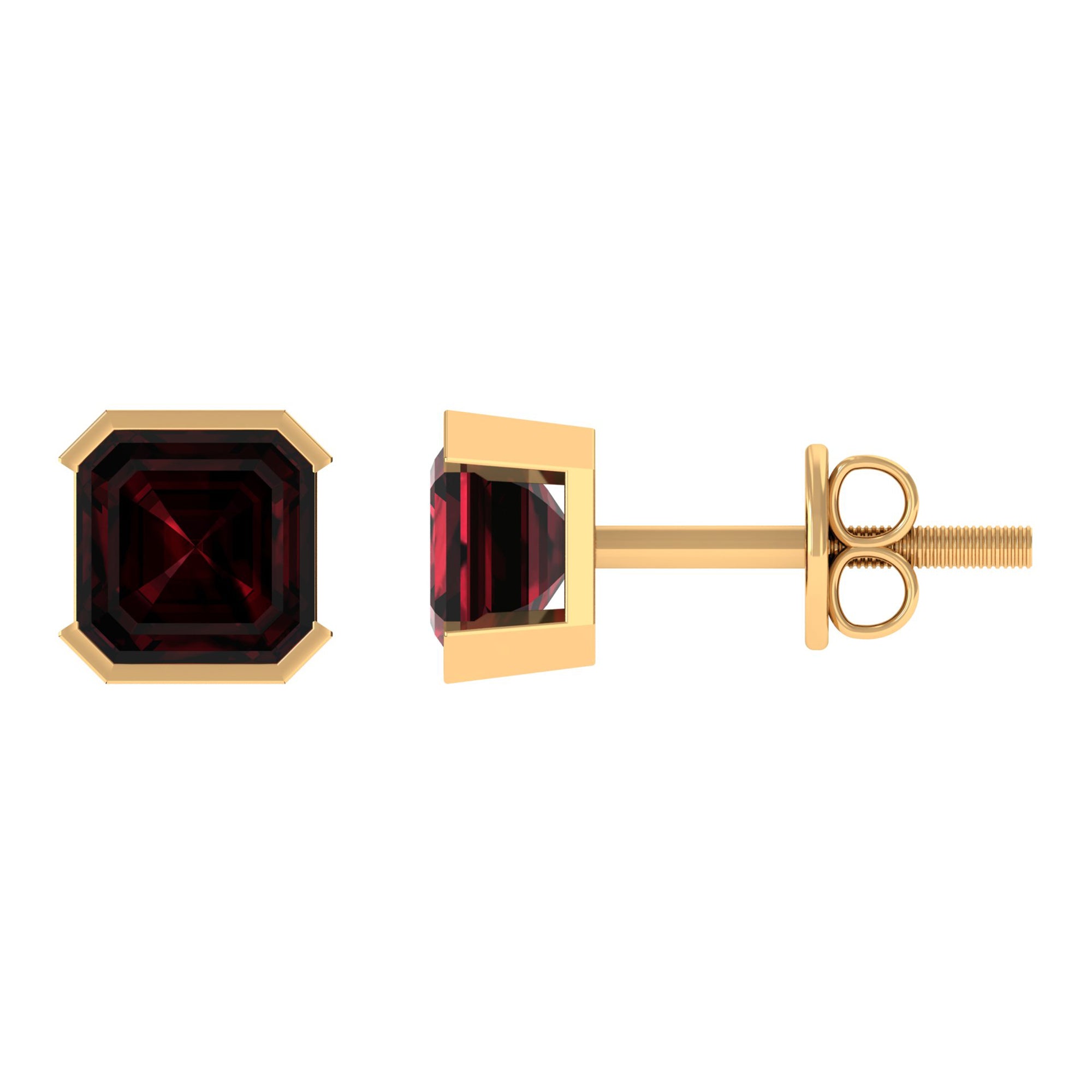 2.50 CT Asscher Cut Garnet Solitaire Half Bezel Set Stud Earrings Garnet - ( AAA ) - Quality - Rosec Jewels