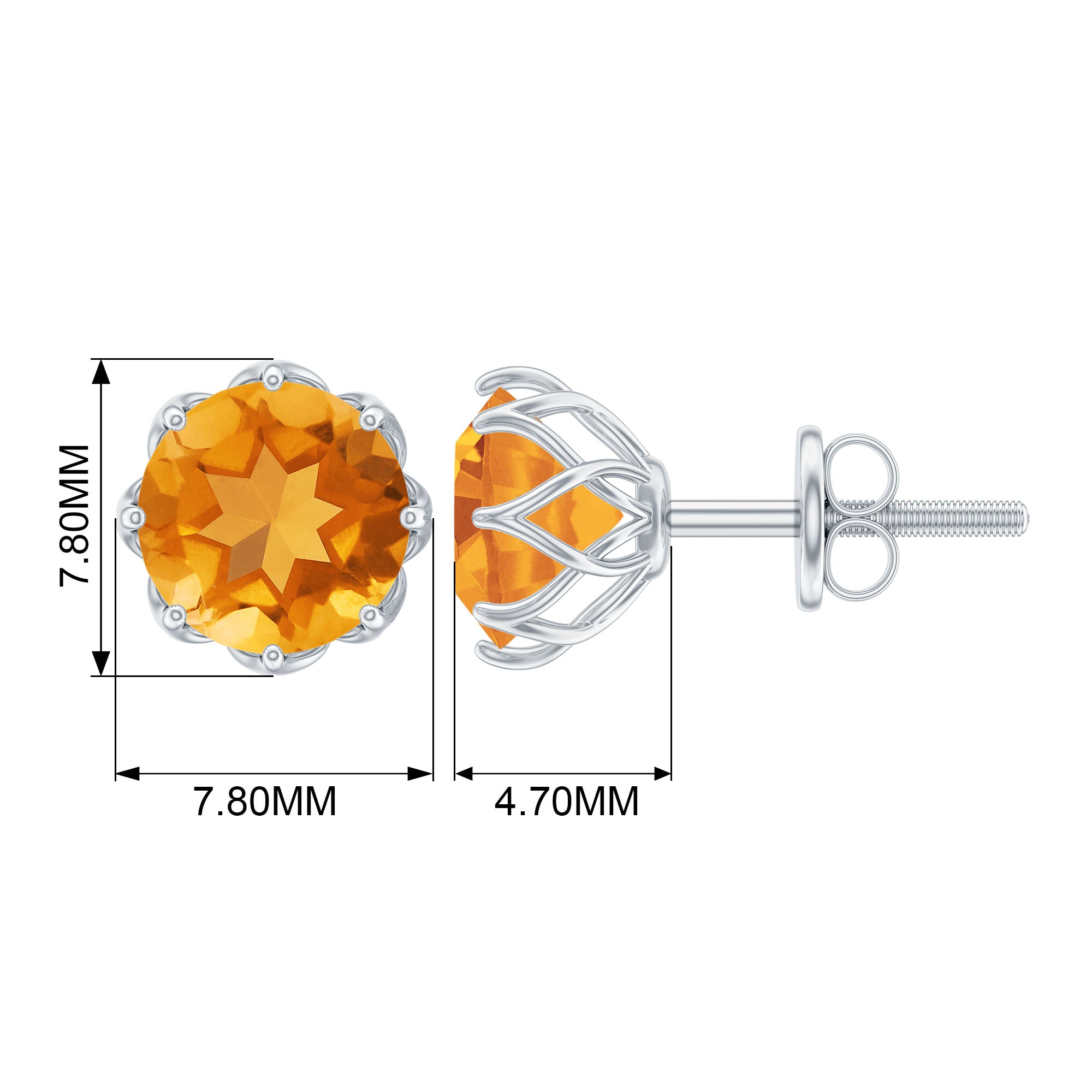 7 MM Decorative Citrine Solitaire Stud Earrings Citrine - ( AAA ) - Quality - Rosec Jewels