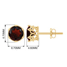 7 MM Garnet Solitaire Crown Stud Earrings Garnet - ( AAA ) - Quality - Rosec Jewels