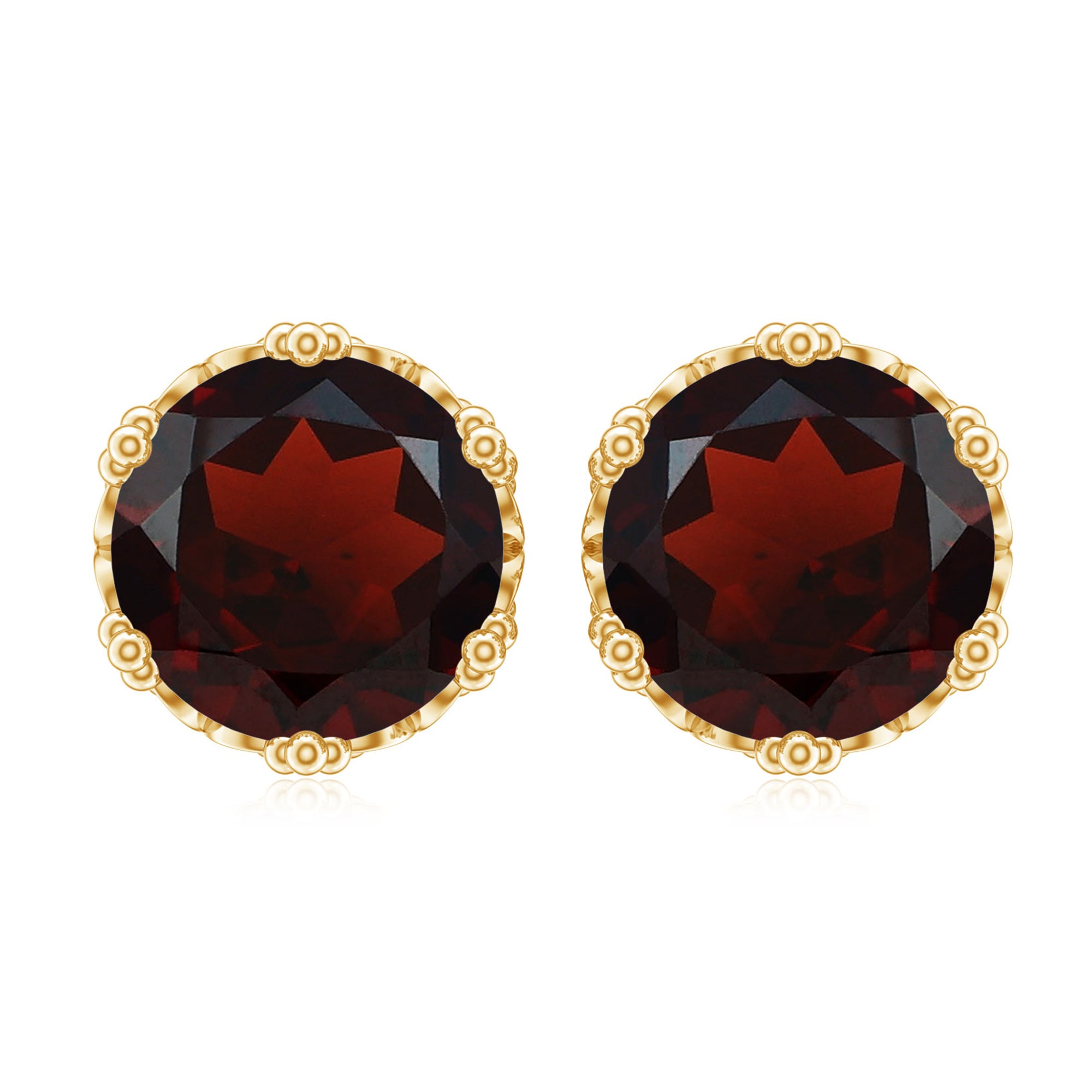 7 MM Garnet Solitaire Crown Stud Earrings Garnet - ( AAA ) - Quality - Rosec Jewels