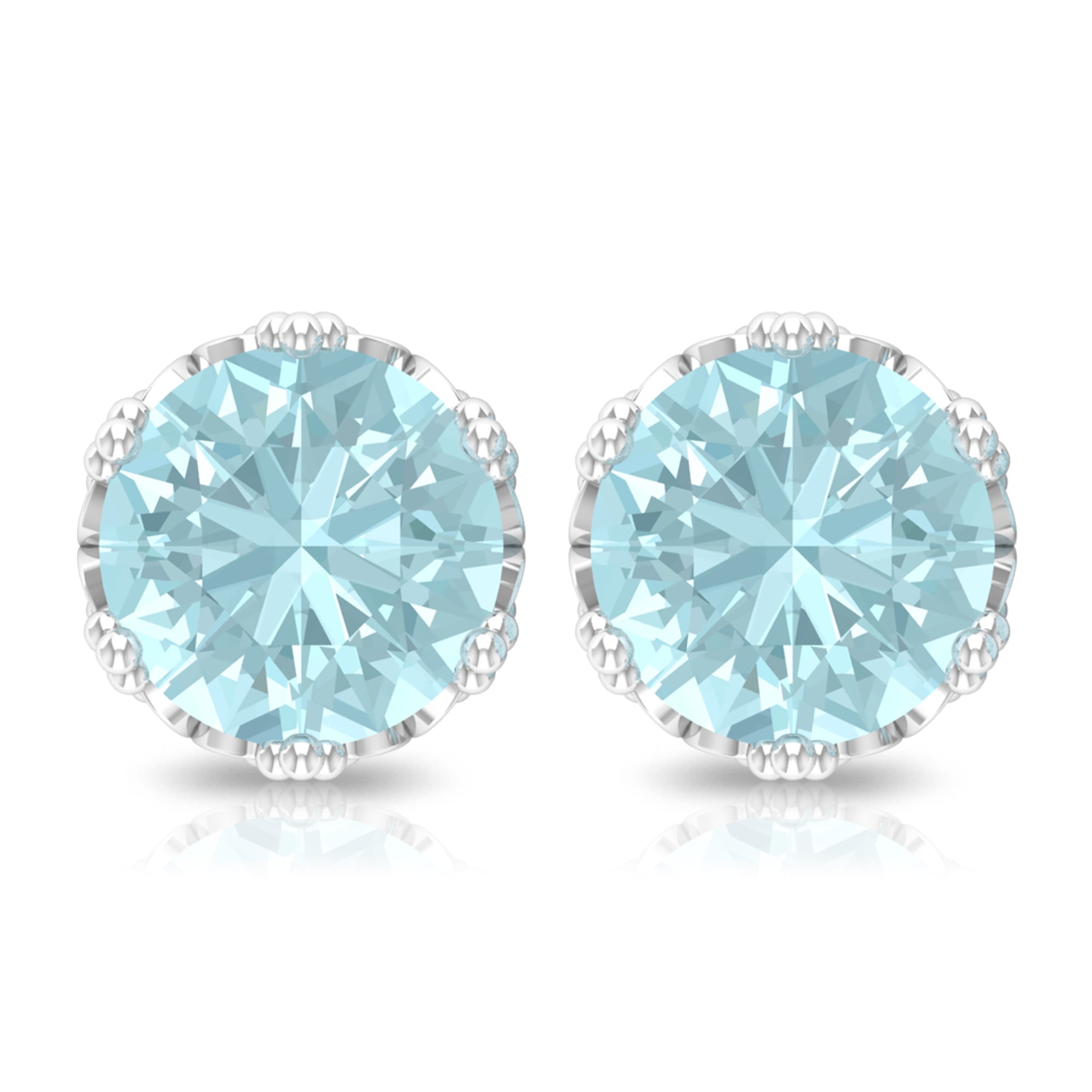 6 MM Sky Blue Topaz Solitaire Crown Stud Earrings Sky Blue Topaz - ( AAA ) - Quality - Rosec Jewels