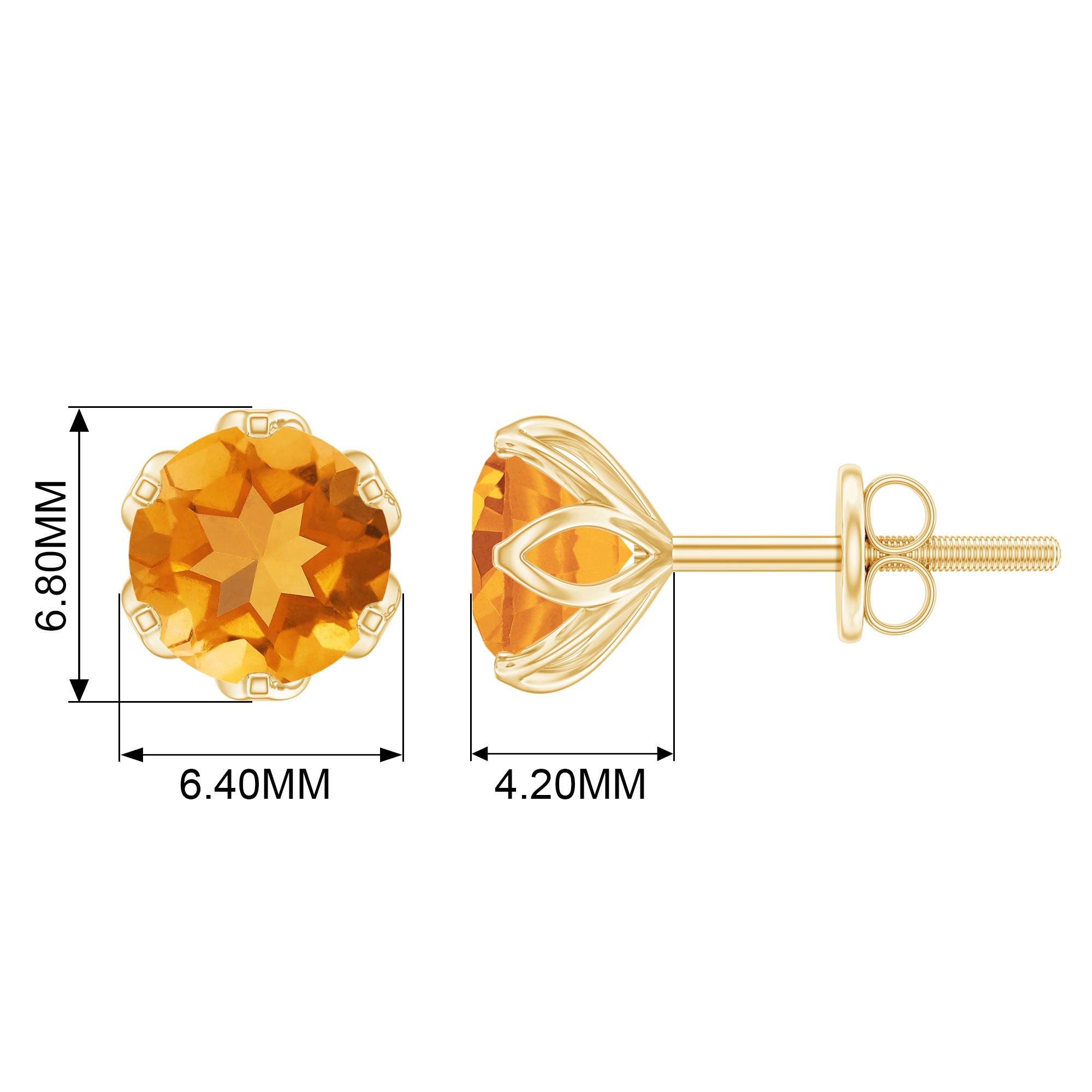 6 MM Lotus Basket Set Solitaire Citrine Stud Earring Citrine - ( AAA ) - Quality - Rosec Jewels